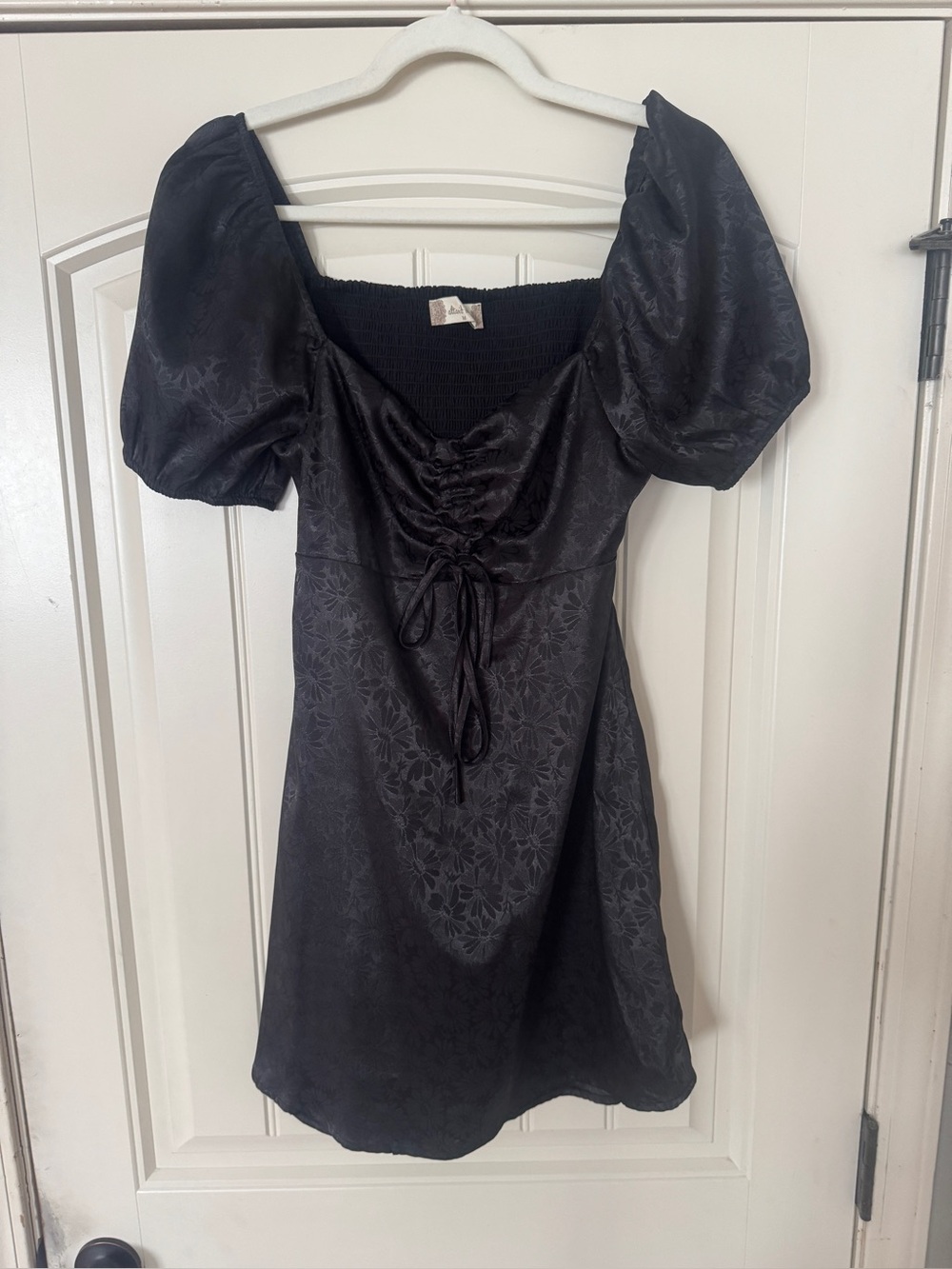 Altar'd State Black Floral Jacquard Smocked Mini Dress M